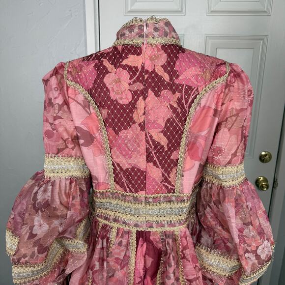 NEW Zimmerman Women's Concert Dress 3 10/12 Long Sleeve Silk Linen Floral SS15 - Picture 5 of 9